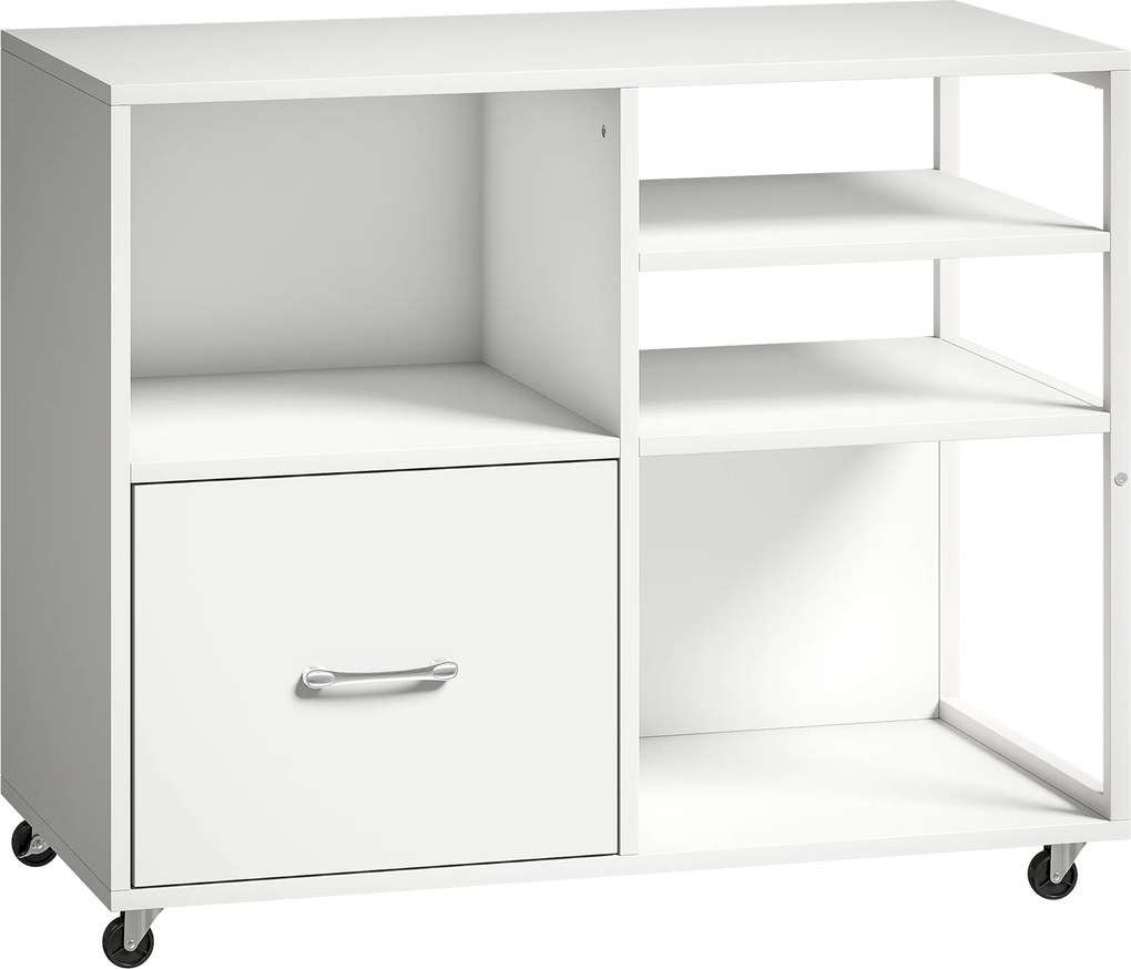 Móvel para Impressora com Rodas Móvel para Escritório com Prateleiras Abertas e Gaveta 80x40x65,5 cm Branco