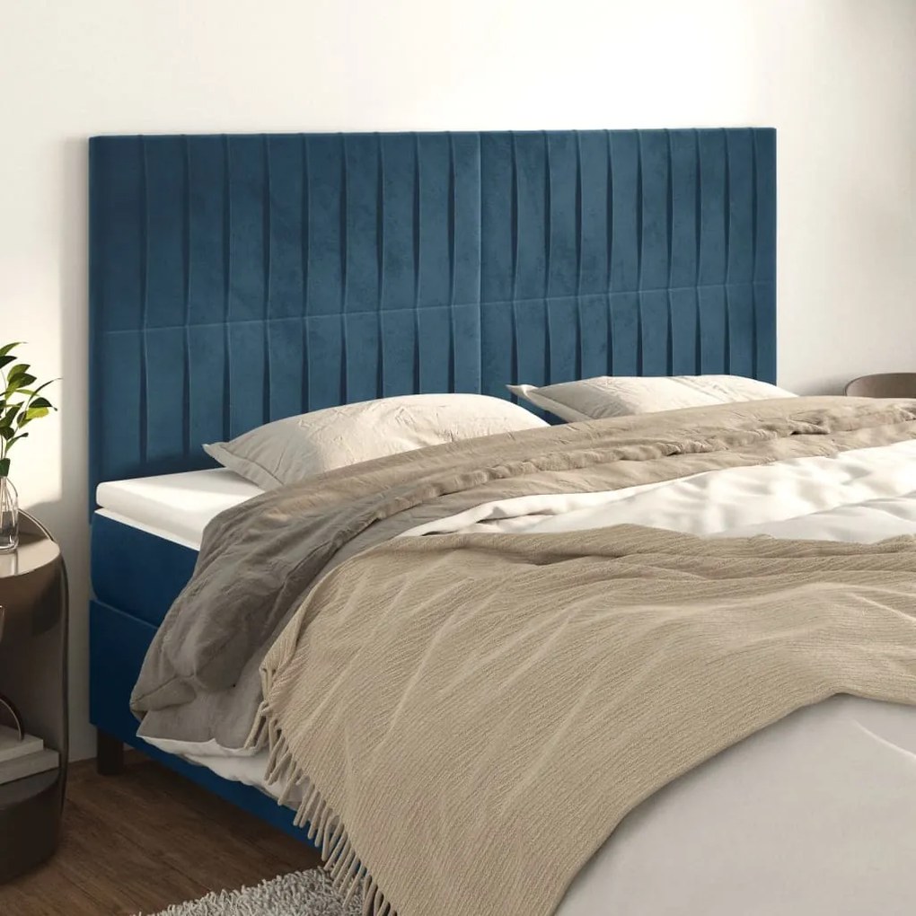Cabeceira de cama 4 pcs veludo 90x5x78/88 cm azul-escuro