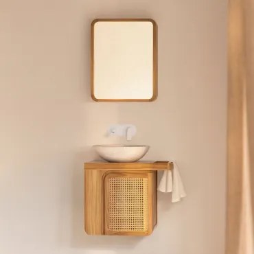Conjunto De Móvel De Casa De Banho Suspenso 60x40 Cm Em Madeira De Teca Georgy Madeira De Teca & Cimento Redondo Branco Ø40 Cm Zavion - Sklum