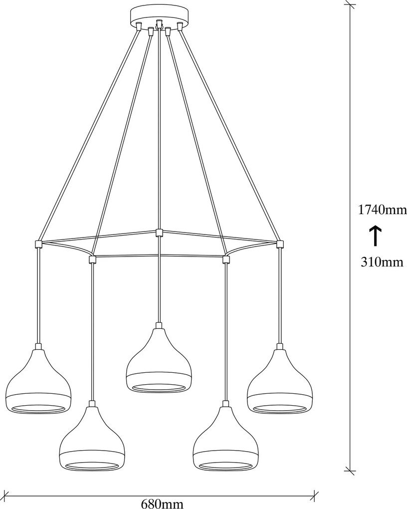 Candeeiro de Teto Yildo – Branco, Preto e Dourado – Diâmetro 68 cm, Al