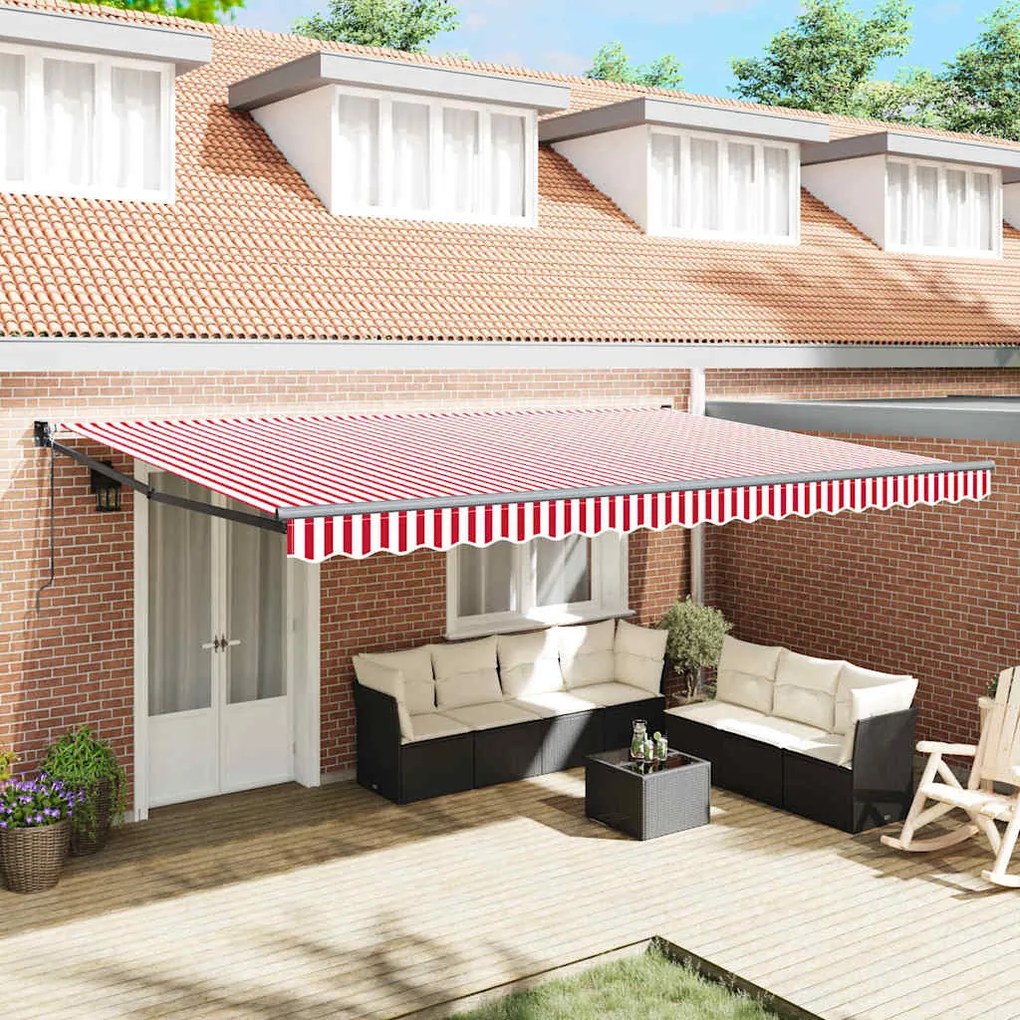 Toldo Retrátil Automático Listrado Vermelho e Branco 500x300 cm