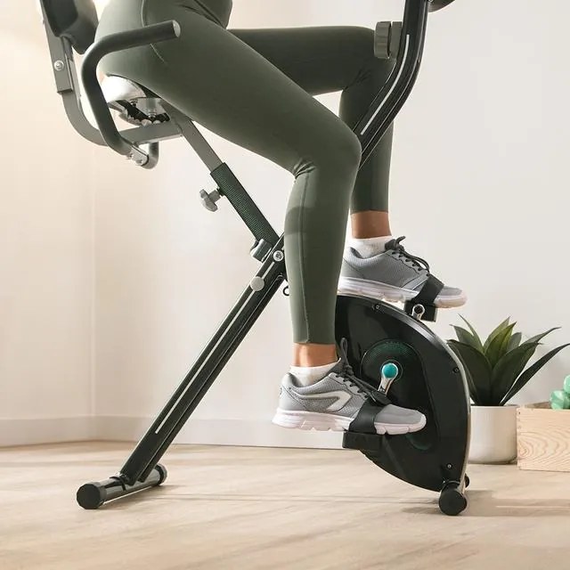 Bicicleta estática ergométrica dobrável DrumFit X-Bike Neo Pro com encosto. Ecrã LCD. Resistência magnética variável. Selim confortável com encosto e