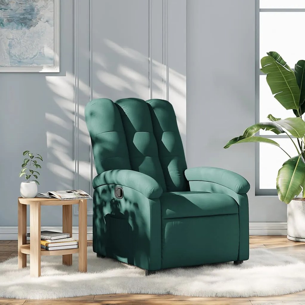 vidaXL Poltrona reclinável tecido verde-escuro