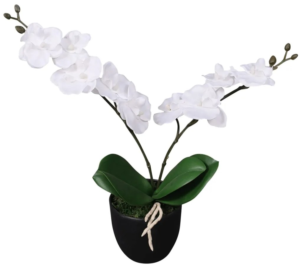 Planta orquídea artificial com vaso 30 cm branco