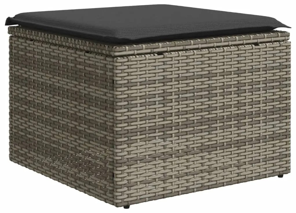 9 pcs conjunto sofás p/ jardim com almofadões vime PE cinzento