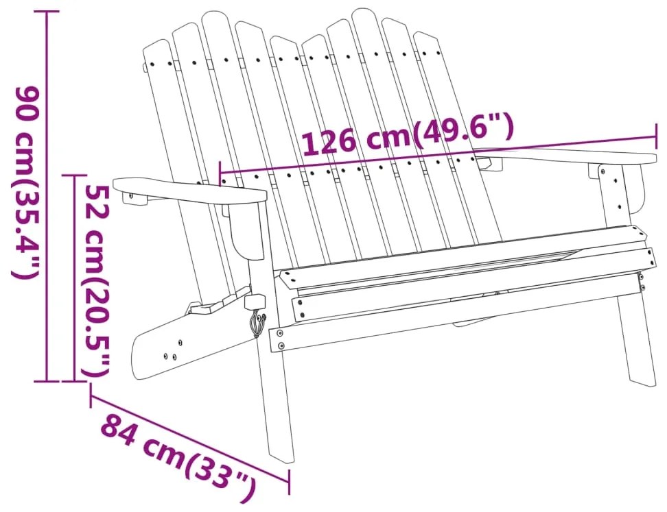 Banco de jardim Adirondack 126 cm madeira de acácia maciça