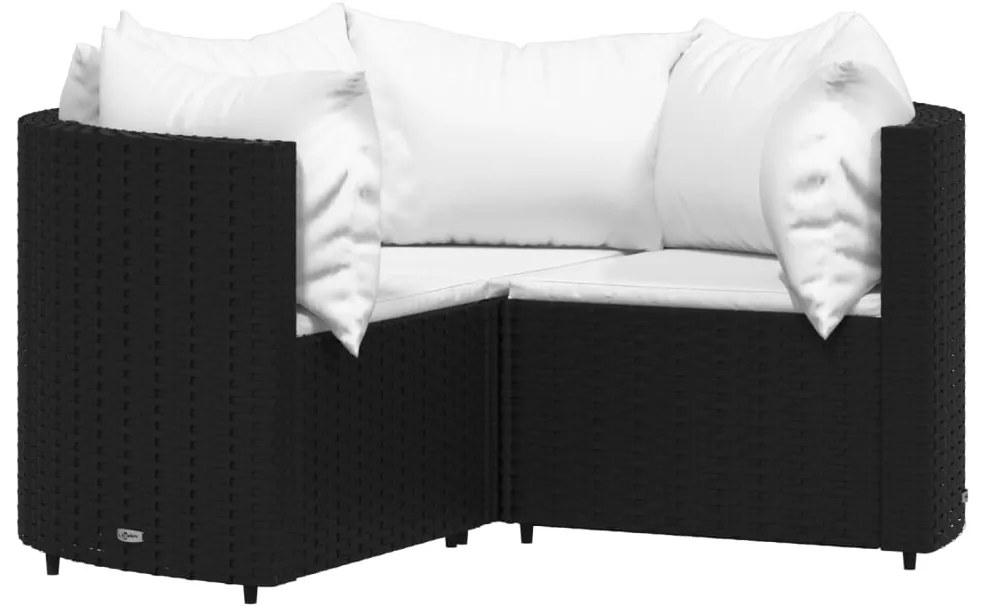 4 pcs conjunto lounge de jardim c/ almofadões vime PE preto