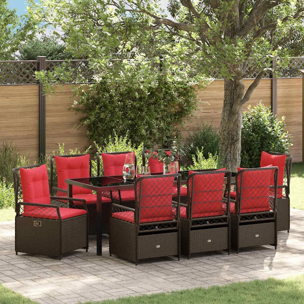 vidaXL Conjunto de Jantar para Jardim 9 pcs Castanho vime PE