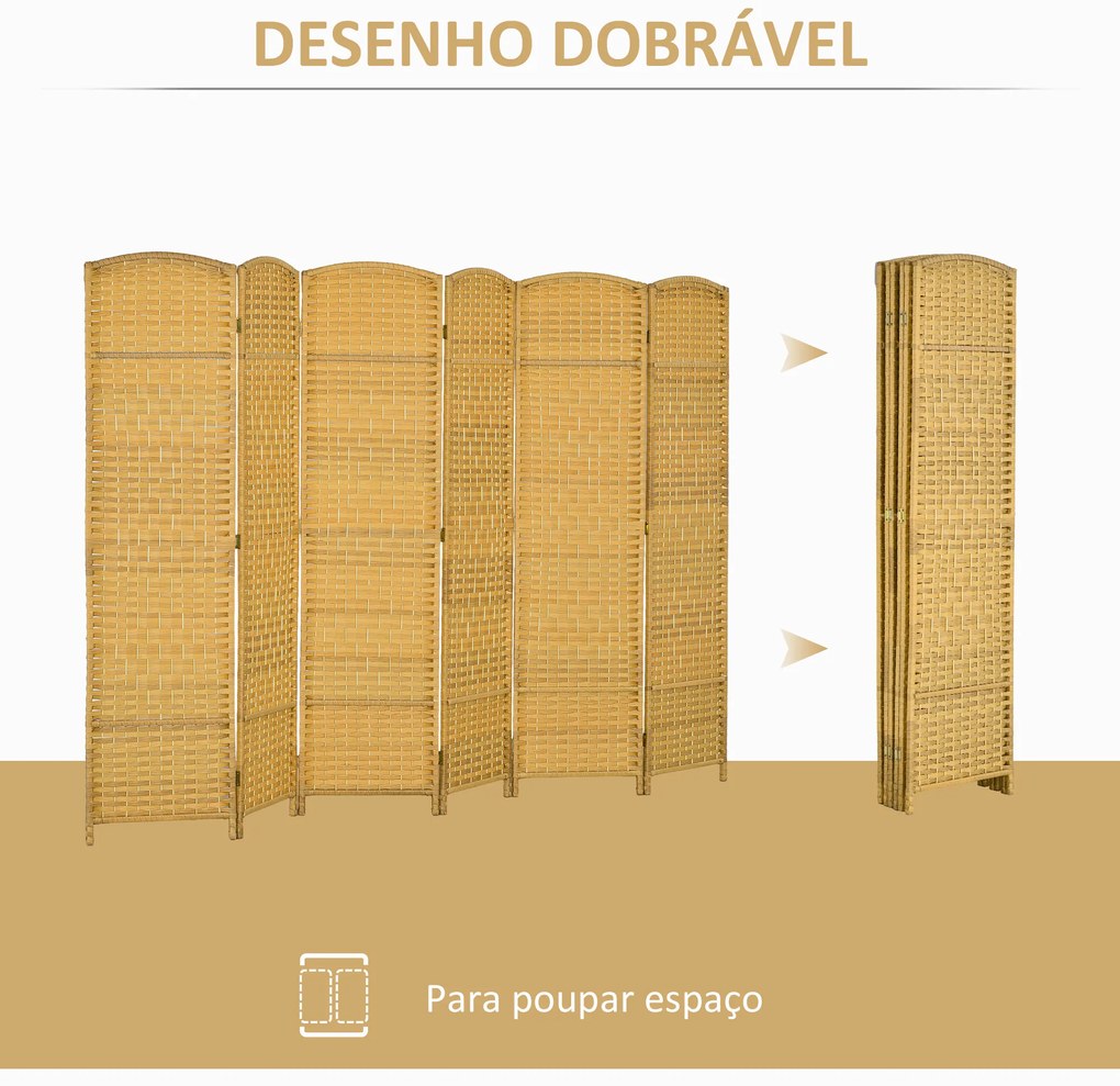 Biombo Dobrável de 6 Painéis Divisor de Ambientes 270x180 cm Ecrã de Privacidade de Polipropileno Madeira