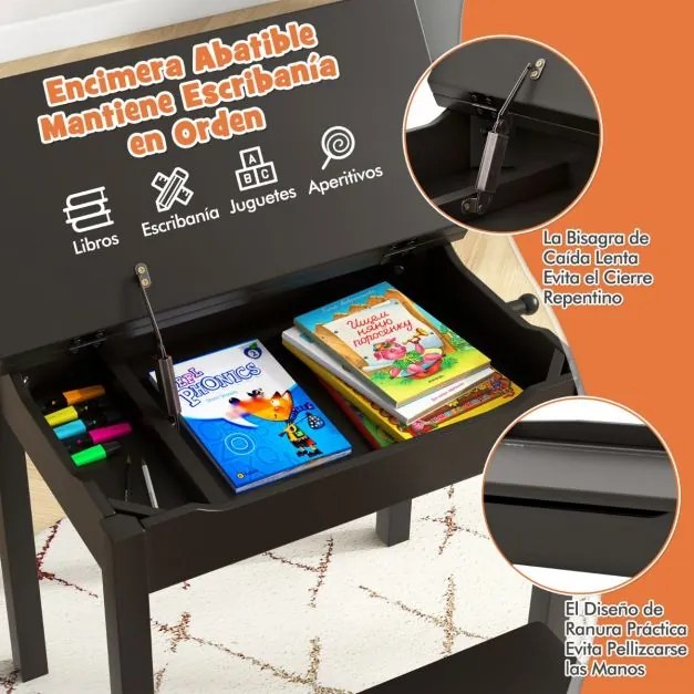 Conjunto de secretária de estudo e cadeira para crianças gaveta de arrumação Café