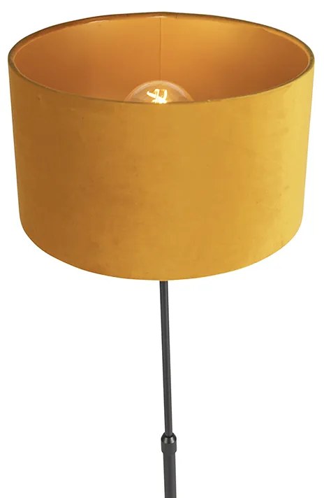 Candeeiro de pé preto com abajur de veludo amarelo ocre com dourado 35 cm - Parte Country / Rústico