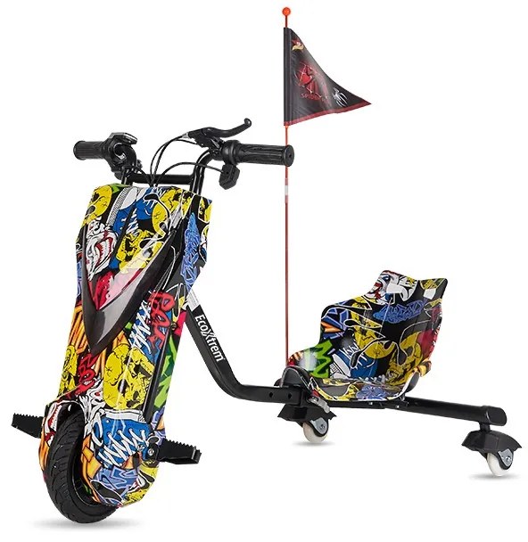 Triciclo de drift de 3 rodas para crianças até 75KG 250W Bateria Litio 36V com ecrã LCD Amarelo Hip Hop