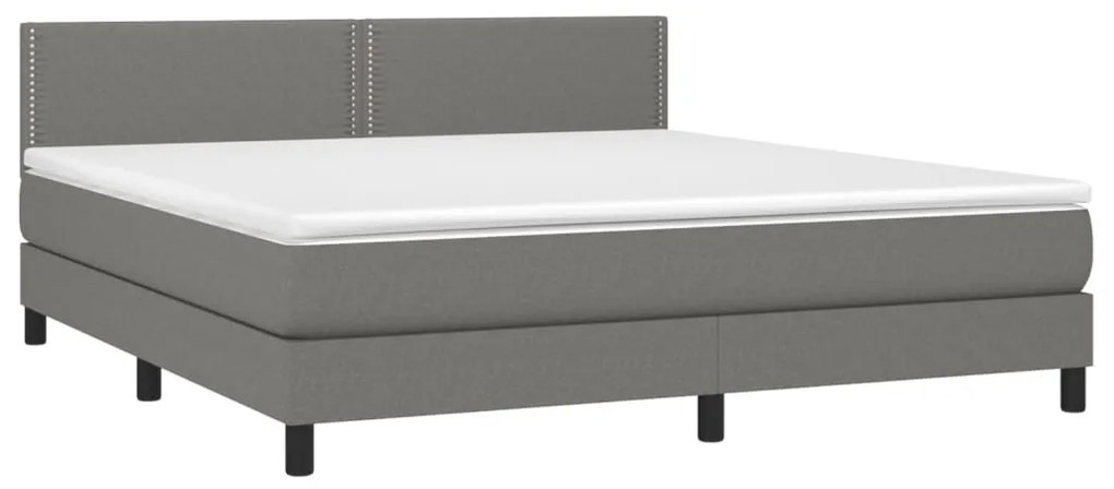 Cama box spring c/ colchão e LED 180x200 cm tecido cinza-escuro