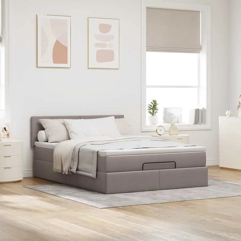Cama otomana com colchão 140x200 cm tecido cinza
