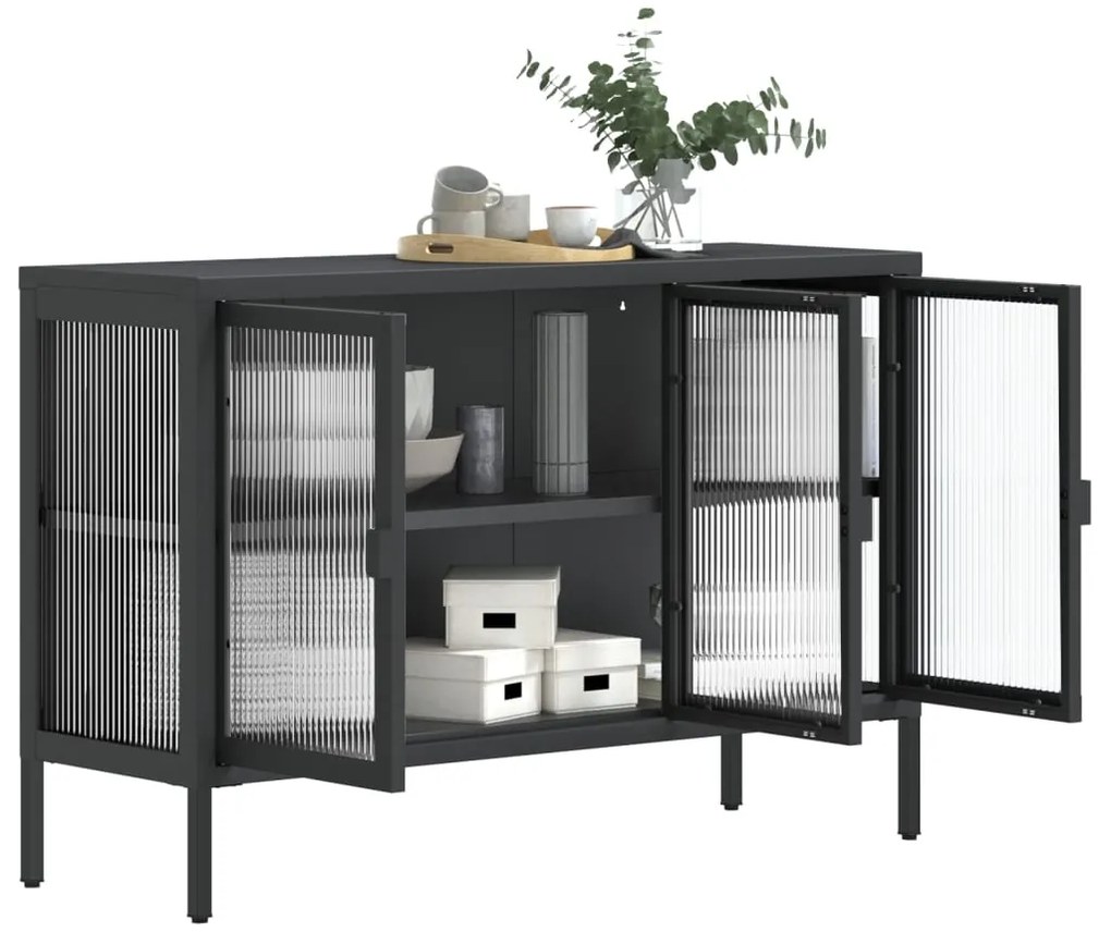 Aparador 105x35x70 cm vidro e aço preto