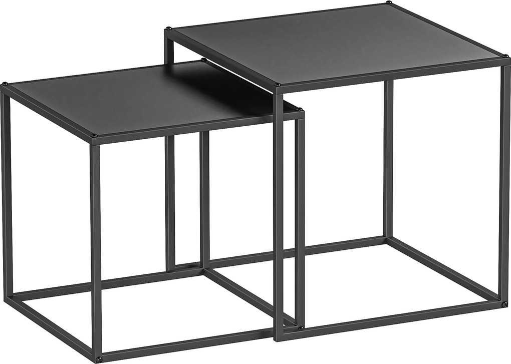 HOMCOM Conjunto de 2 Mesas Mesas de Centro Quadradas para Sala de Estar Estrutura de Aço Grande 40 cm Pequena 35 cm Preto | Aosom Portugal