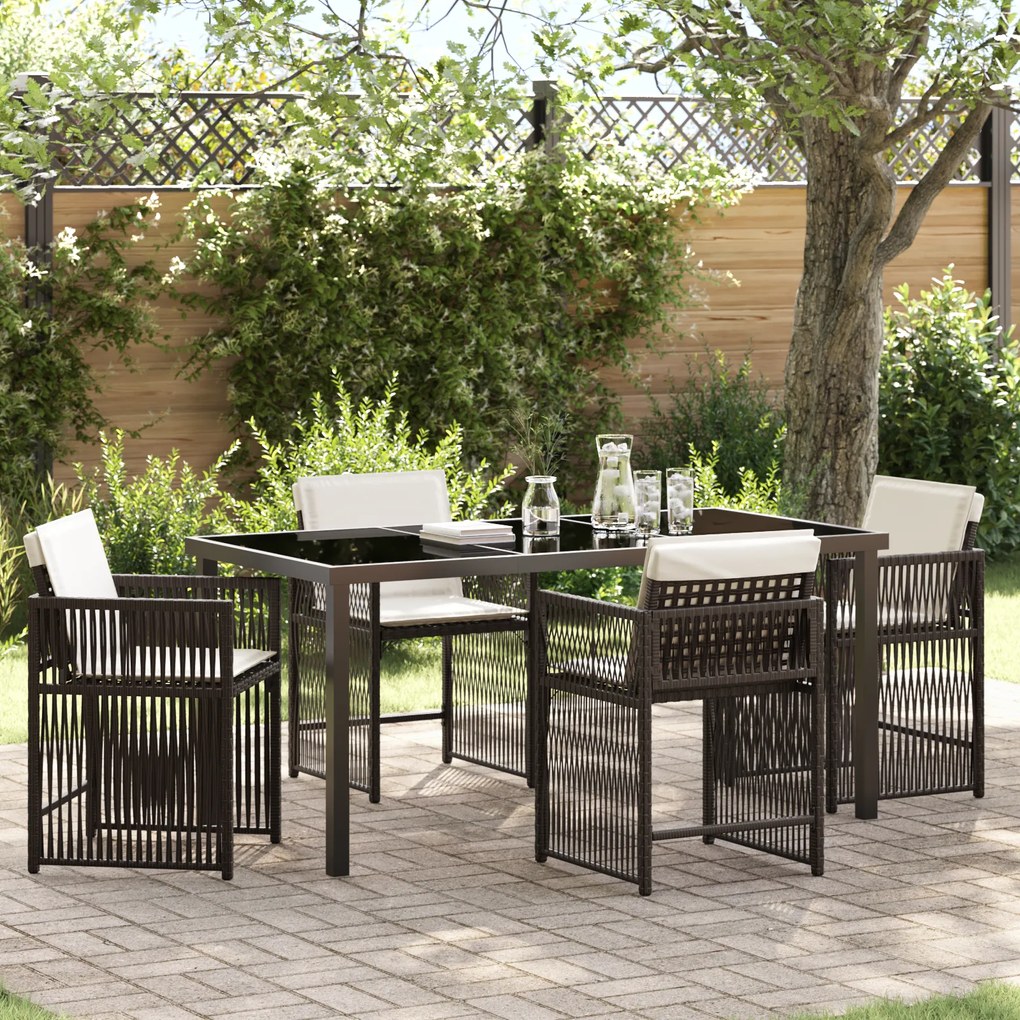 vidaXL Conjunto de Jantar para Jardim com Almofadas Marron Vime Poly Rattan