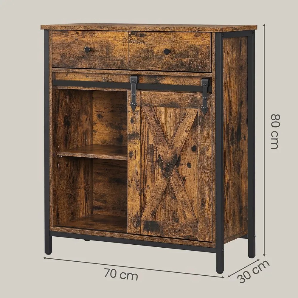 Aparador, Armário de cozinha, armário com porta de correr 70 x 30 x 80 cm castanho rustico-preto