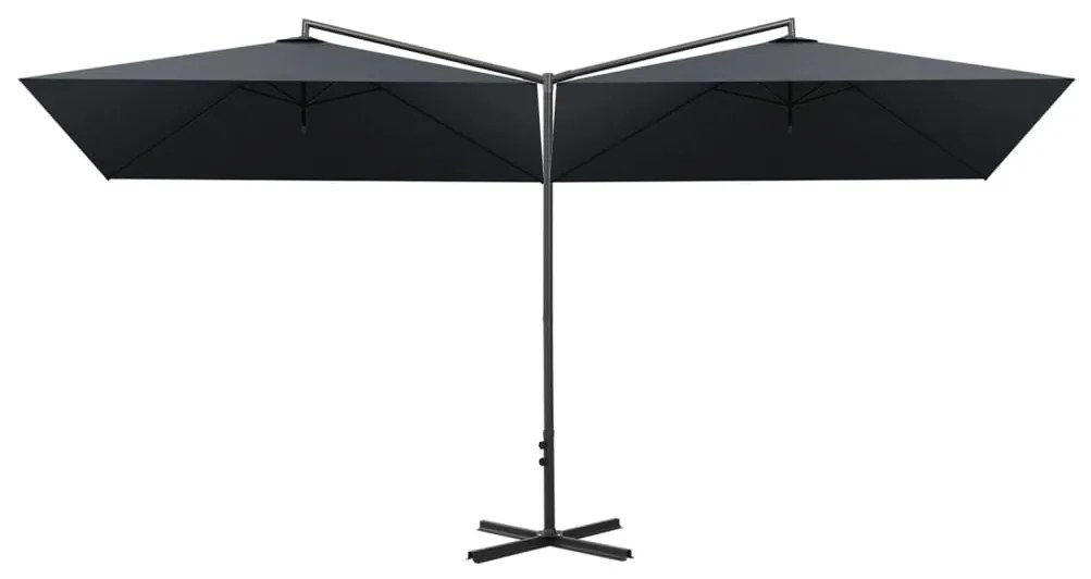 Guarda-sol de jardim duplo c/ poste de aço 600x300 cm antracite