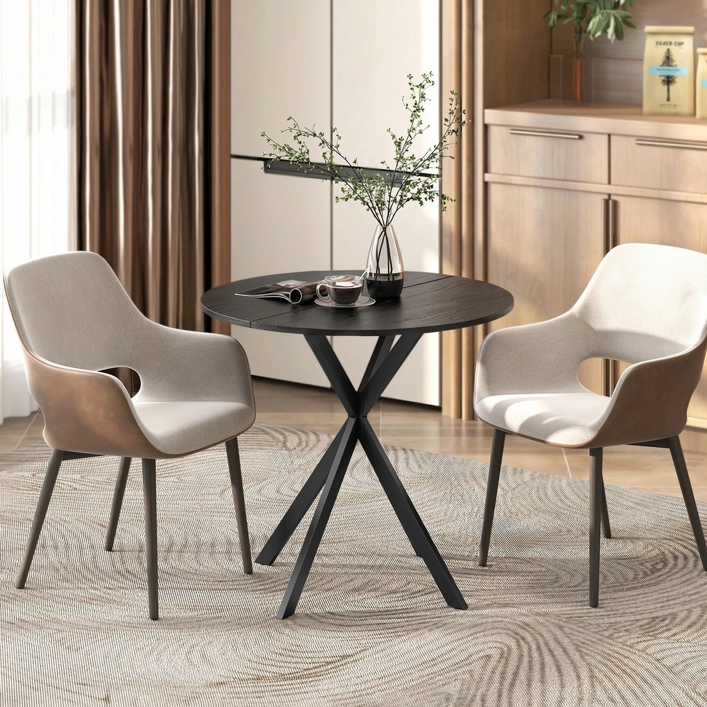 Mesa de Jantar Redonda, 80 x 80 x 75 cm (CADEIRAS NÃO INCLUIDAS), Estrutura Cruzada em Aço, Preta