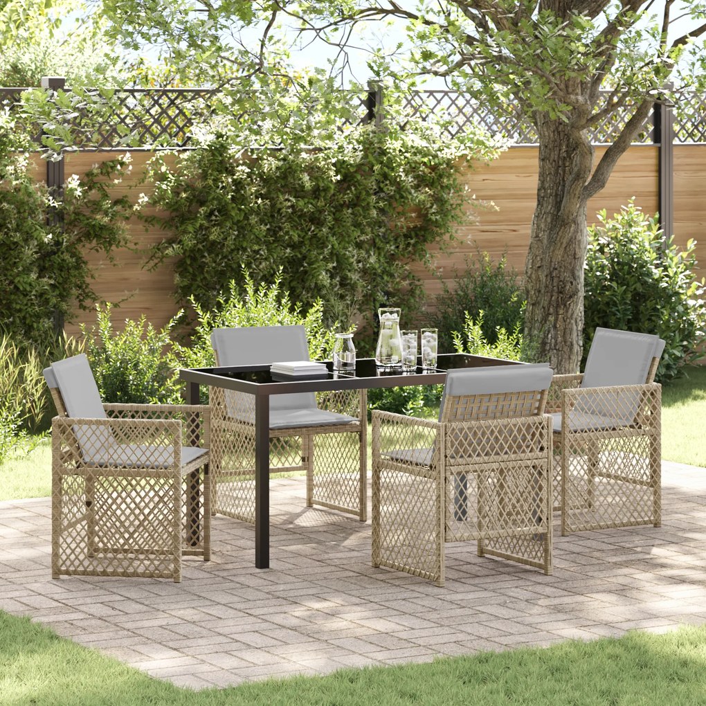 Conjunto de Jantar de Jardim VidaXL 5 Peças com Almofadas Bege Poli Rattan