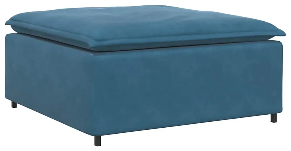Sofá modular com pufes e almofadas veludo azul