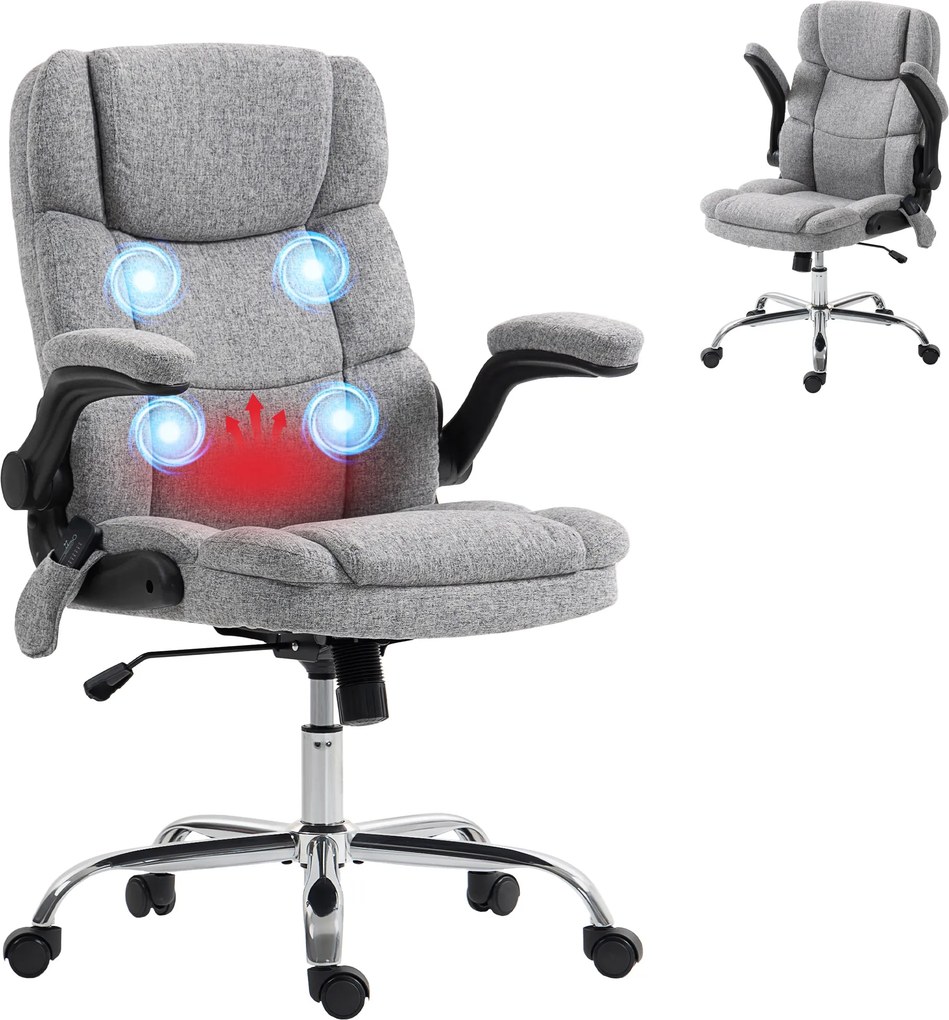 Cadeira de escritório com função de massagem e aquecimento, cadeira de escritório ergonómica com altura ajustável e função de balanço, cinzenta