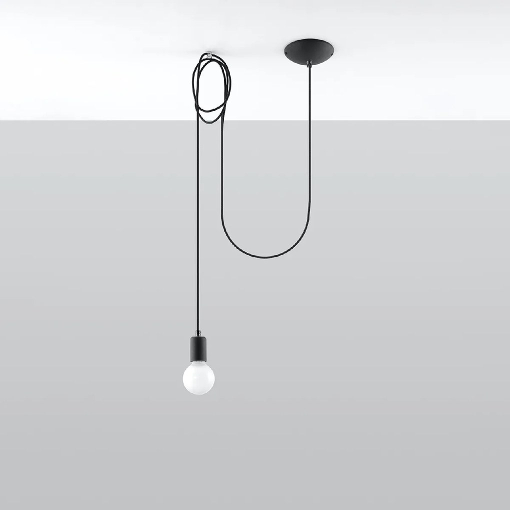 Candeeiro de Teto Suspenso aço e tecido EDISON 1 Lampâda Preto