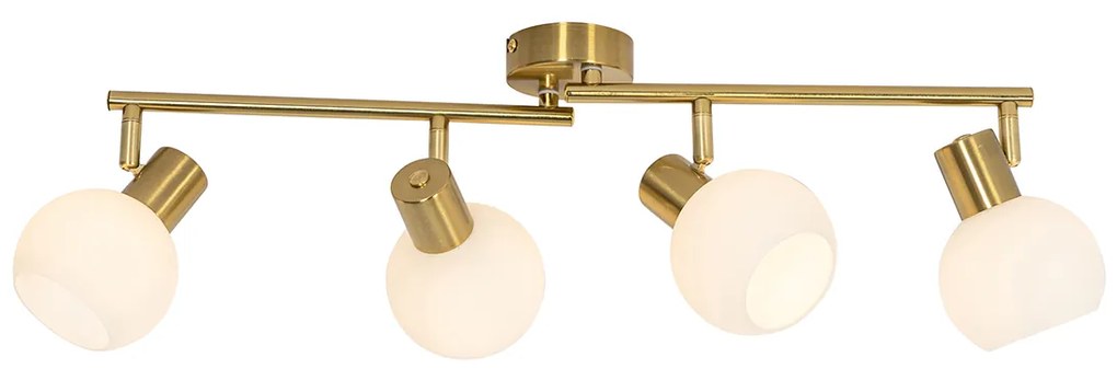 Candeeiro de teto spot dourado com vidro opalino 4 luzes ajustáveis - Anouk Art Deco