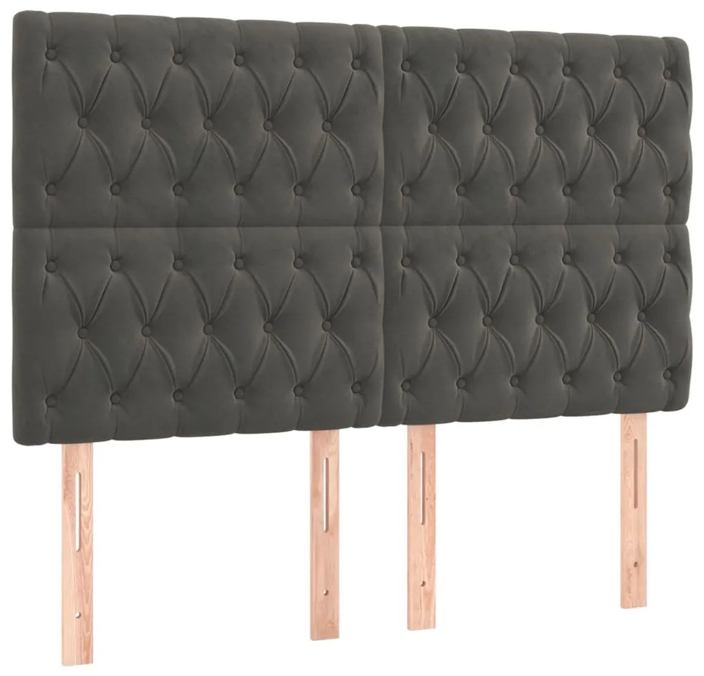 Cama box spring c/ colchão/LED 140x200cm veludo cinzento-escuro
