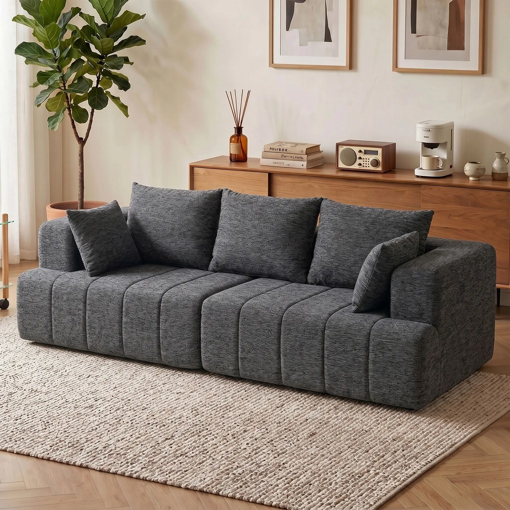 Sofá de 3 lugares em chenille, 248 (C) x 104 (P) x 87 (A) cm, sofá de sala moderno, assento largo estofado, almofadas com molas, cinzento