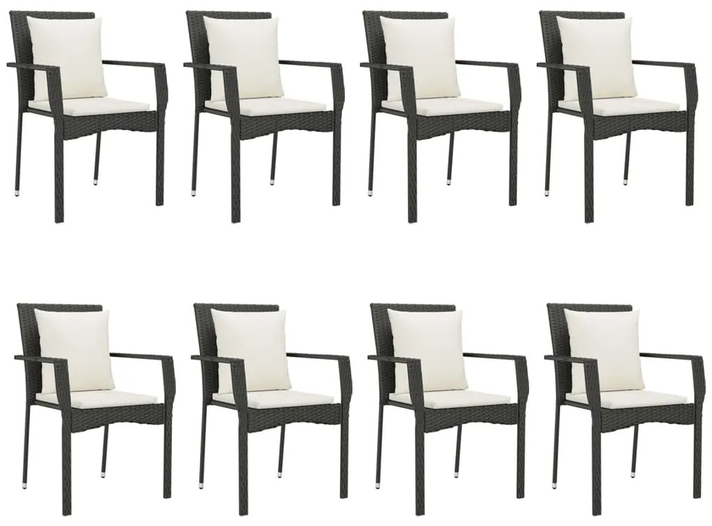 9 pcs conjunto de jantar p/ jardim c/ almofadões vime PE preto