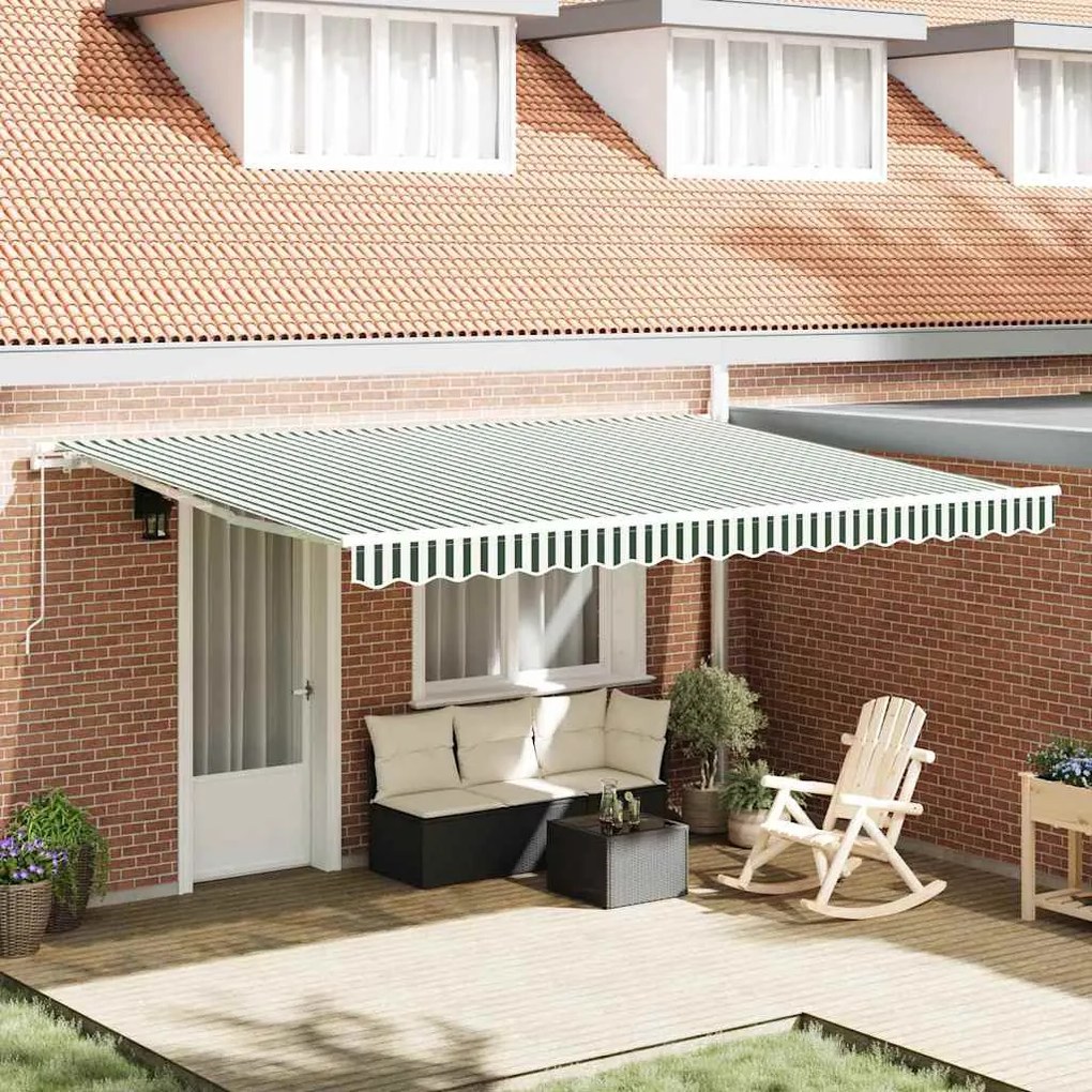 vidaXL Toldo Retrátil Manual Verde e Branco 450x300 cm
