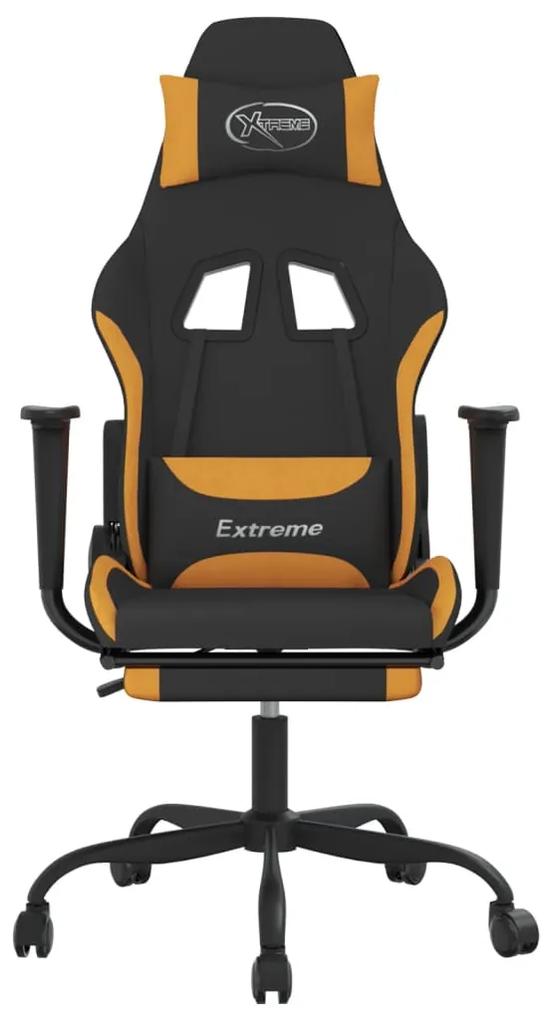 Cadeira de gaming com apoio para os pés tecido preto e laranja
