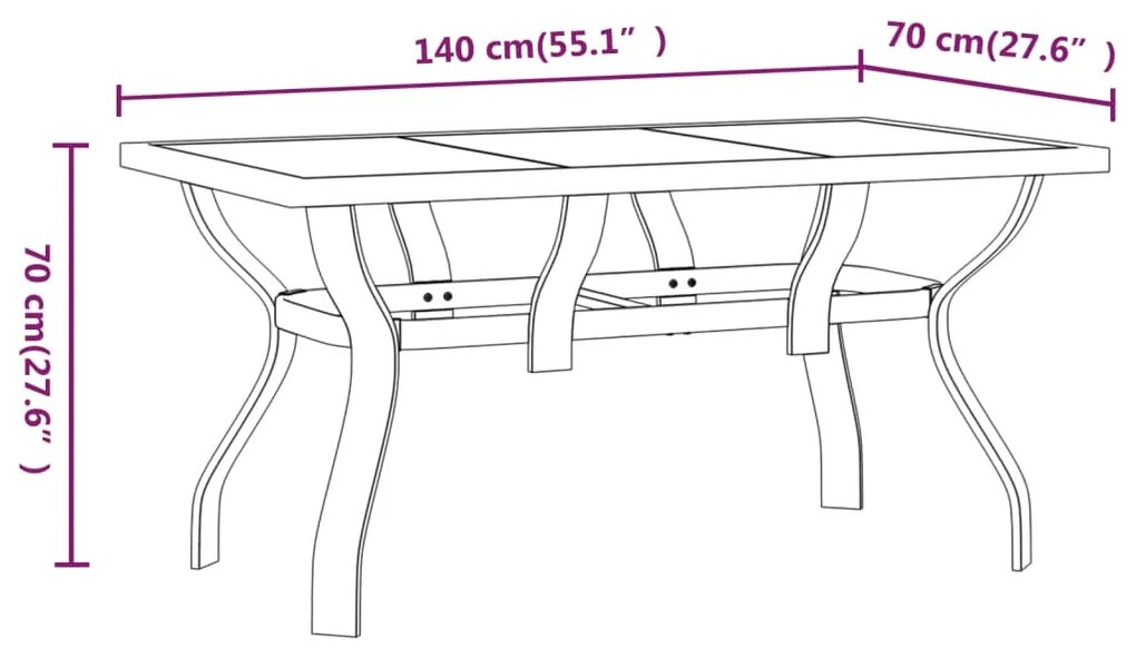 Mesa de jardim 140x70x70 cm aço e vidro preto