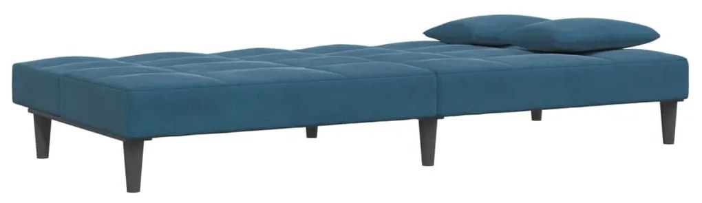 Sofá-cama 2 lugares c/ apoio de pés veludo azul
