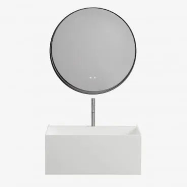 Conjunto De Móvel De Casa De Banho Suspenso Em Resina Com Lavatório Integrado E Luz Led Nerine Branco & Redondo Led E Anti-embaciamento - Sklum