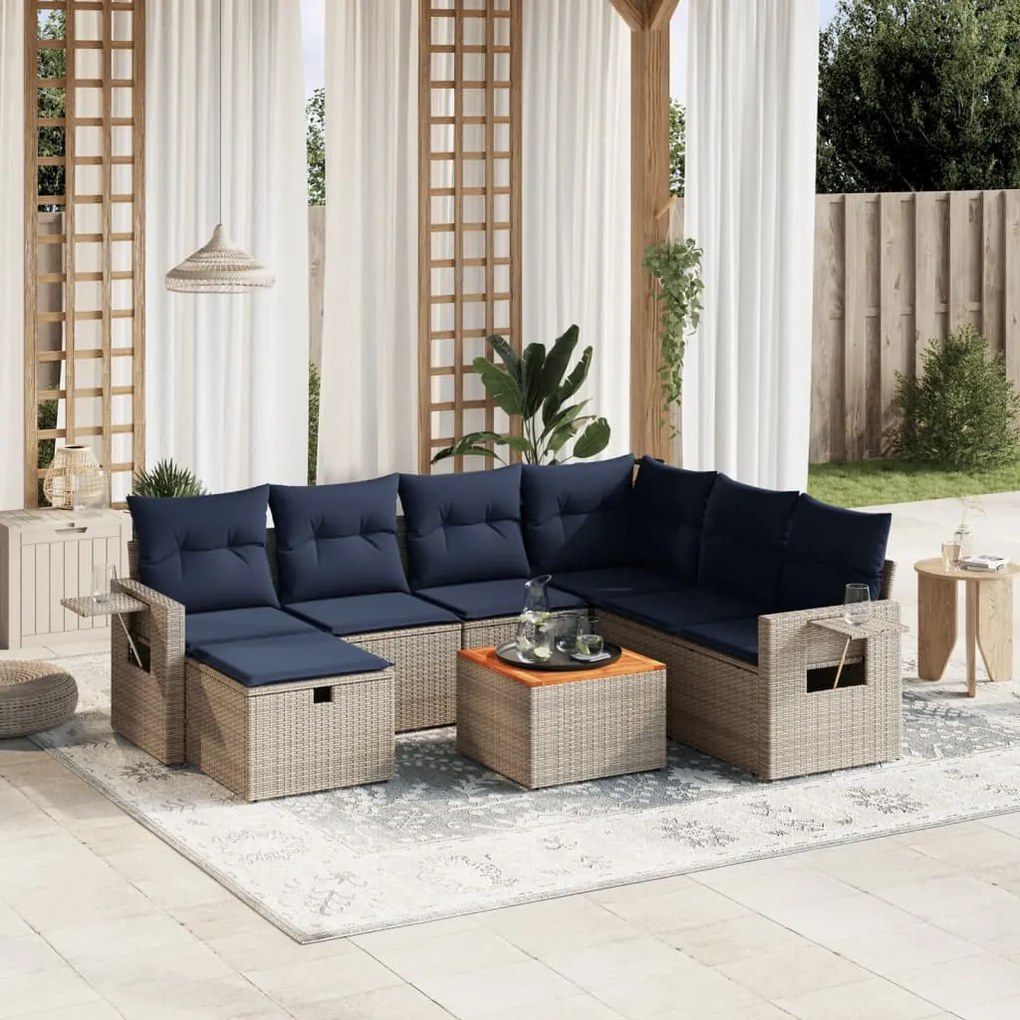 vidaXL 8 pcs conjunto sofás p/ jardim c/ almofadões vime PE cinzento