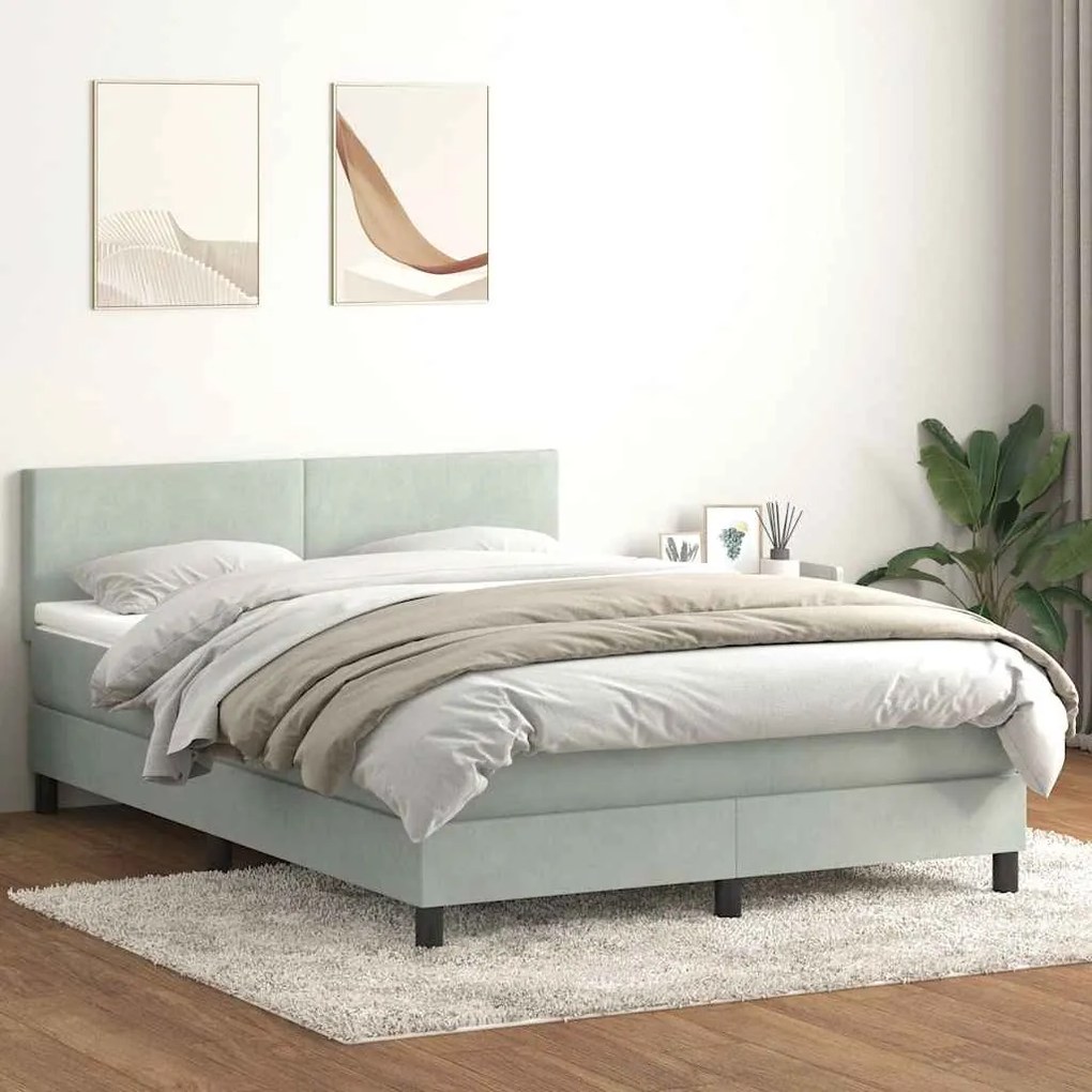 vidaXL Cama com molas/colchão 140x220 cm veludo cinzento-claro