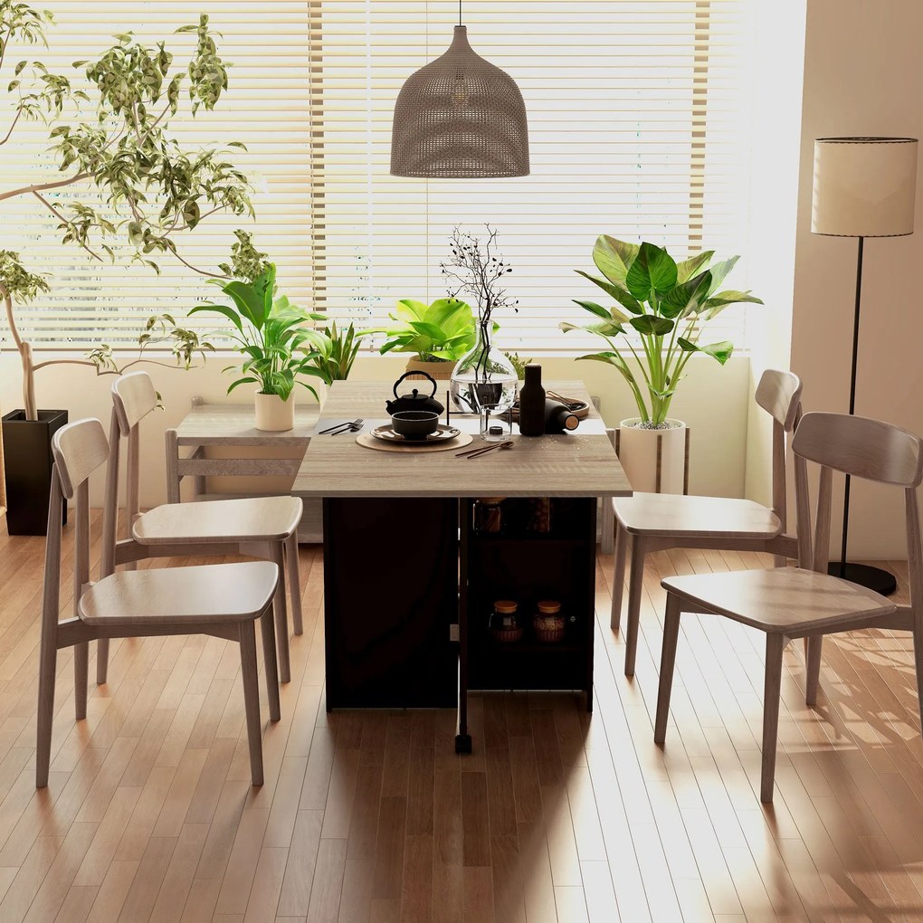 Mesa Dobrável de Cozinha “Rimma” com Prateleiras e Rodas – 75x140 cm –