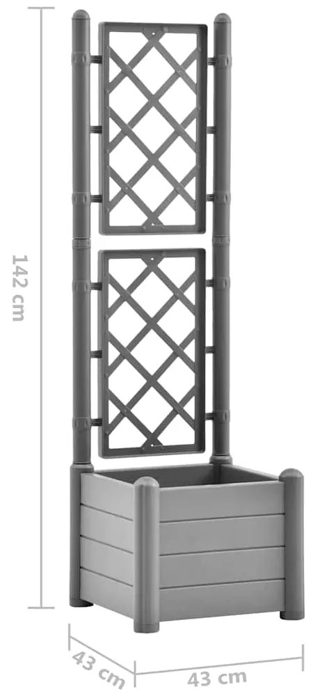 Vaso/floreira de jardim com treliça 43x43x142 cm PP cinza pedra