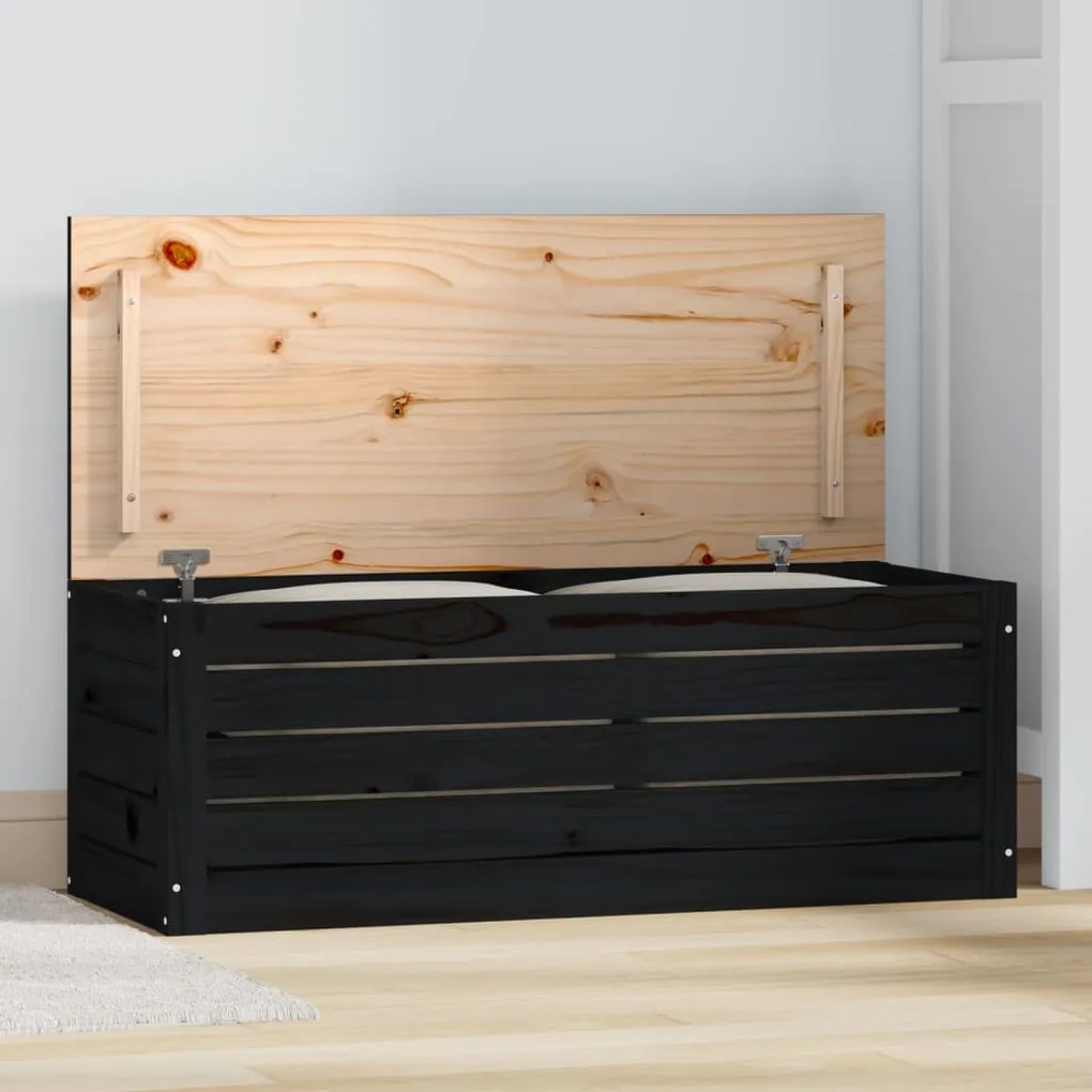 Caixa de arrumação 89x36,5x33 cm madeira de pinho maciça preto
