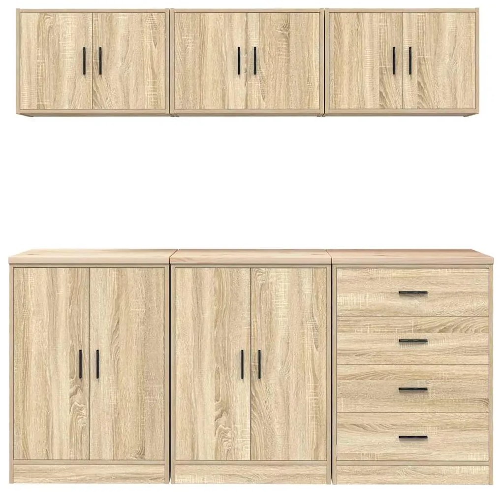 Armários de garagem 6 pcs derivados de madeira carvalho sonoma