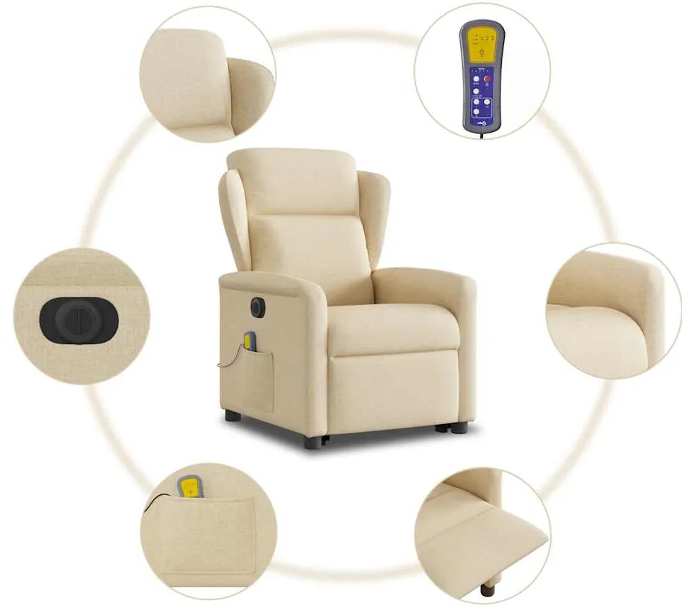 Poltrona elétrica elevatória massagens tecido creme