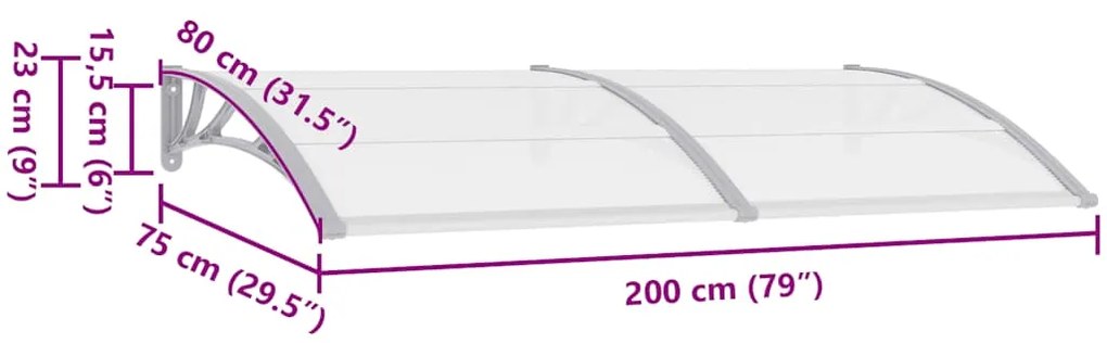 Toldo para porta 200x75 cm PC cinzento e transparente