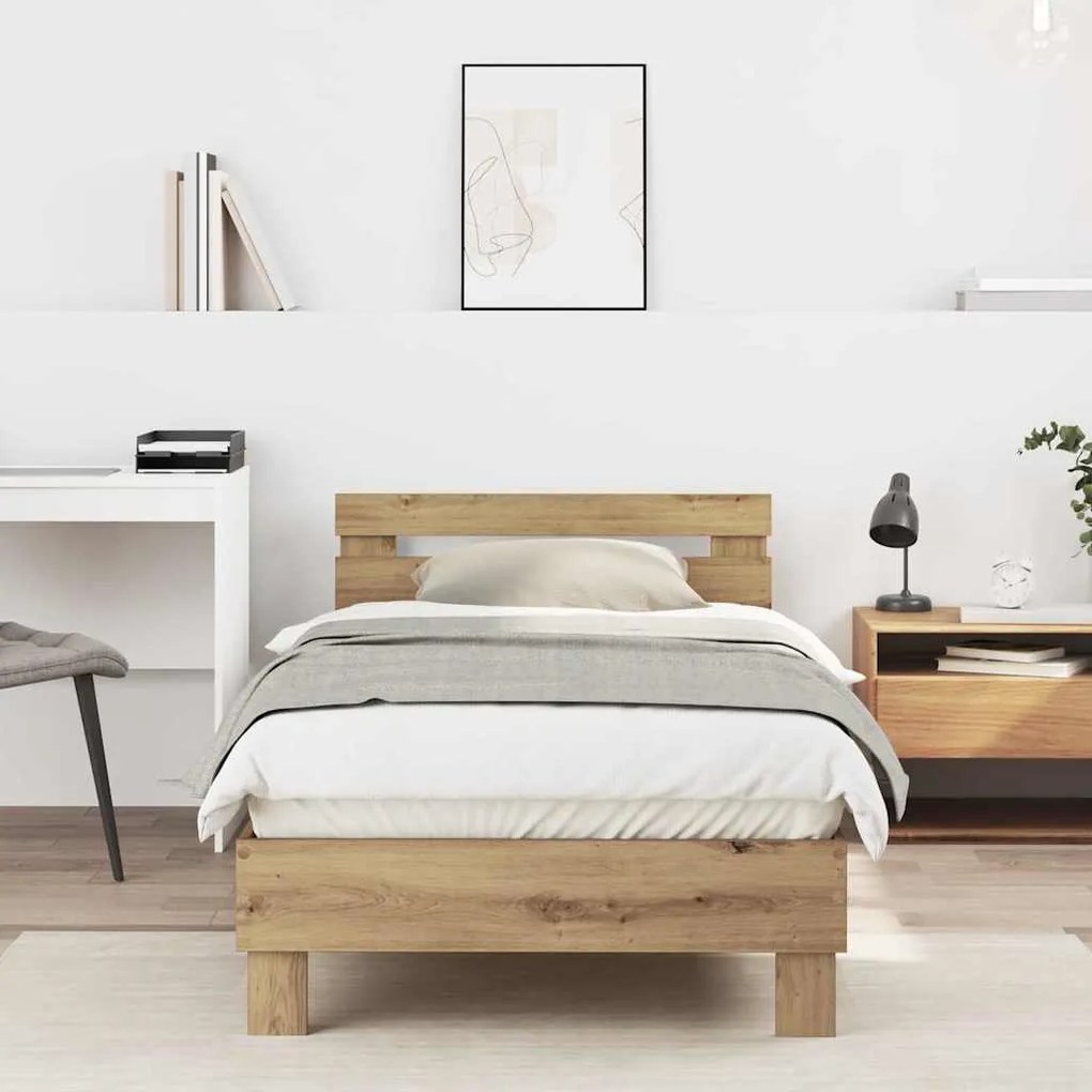 vidaXL Cama Artisan em Carvalho 90x200 cm, feita de madeira engenheirada.