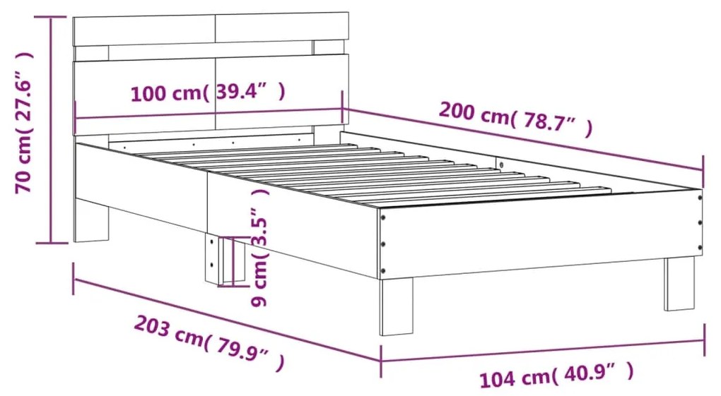 Estrutura cama c/ cabeceira 100x200 cm derivados madeira preto