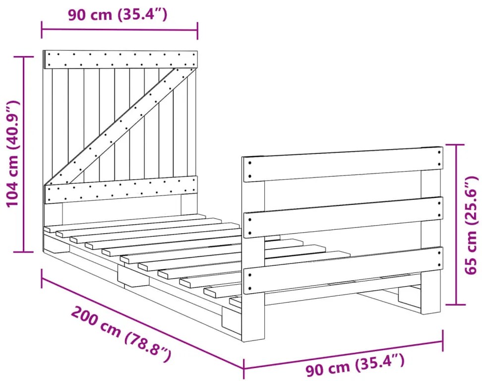 Estrutura de cama com cabeceira 90x200 cm pinho maciço