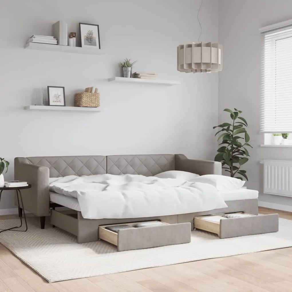 vidaXL Sofá-cama c/ gavetão/gavetas 80x200 cm tecido cinza-acastanhado