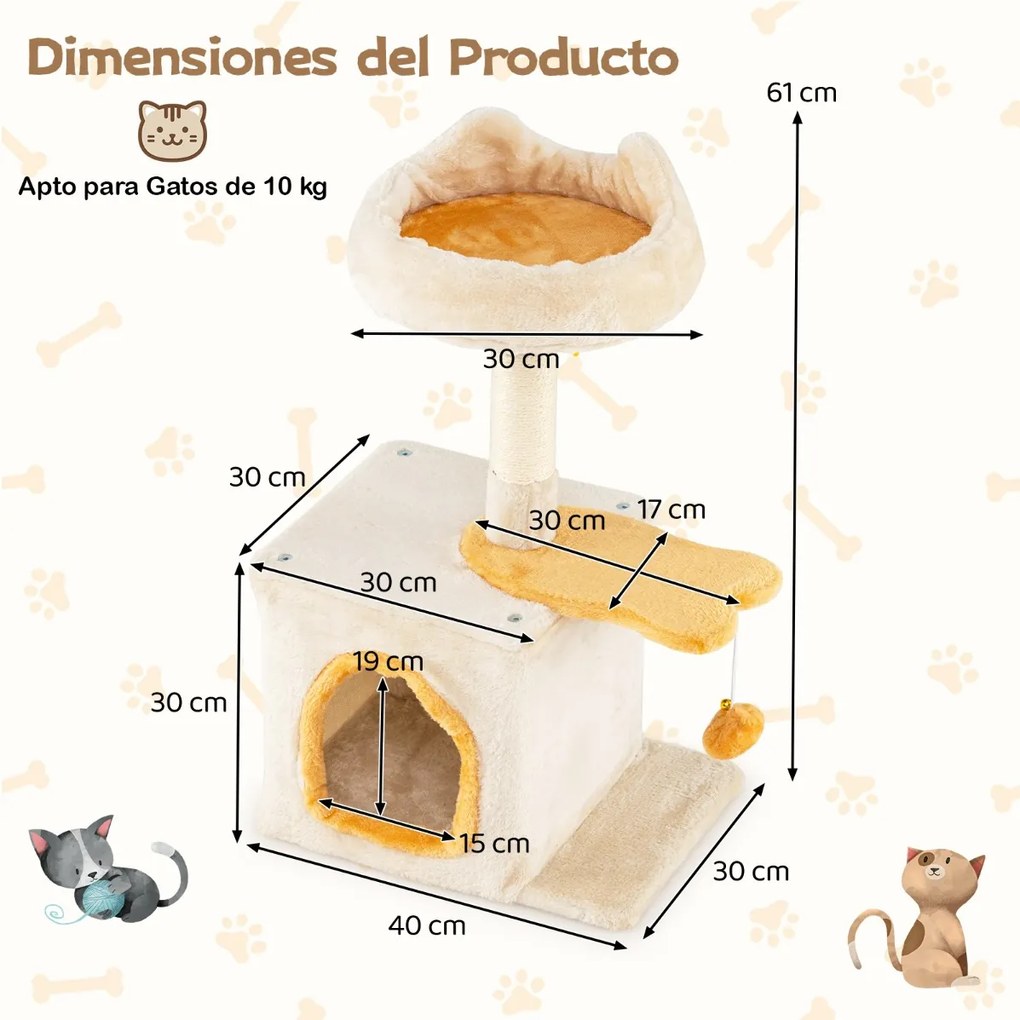 Arranhador para gatos 40 x 30 x 61 cm de interior com poleiro de pelúcia Casa Postes para arranhar de sisal Plataforma em forma de amarelo